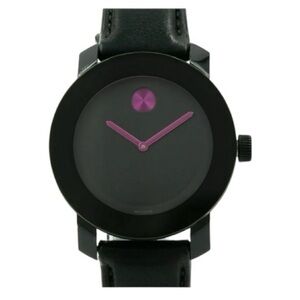 Movado Women's BOLD Black Leather
Pink Dot Swiss 20mm Steel Watch MSRP $195